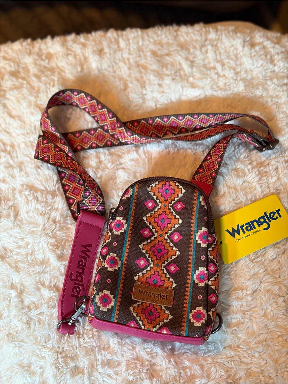 Wrangler Brown and Pink Geometric Crossbody Bag
